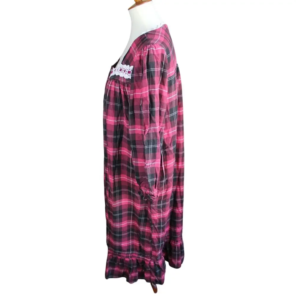 Eileen West Nightgown Womens XL Red Plaid Pajamas Sleep Dress Cottagecore